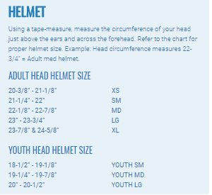 answer youth helmet size chart